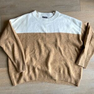 Vince Camuto Tan and Cream Crewneck Sweater